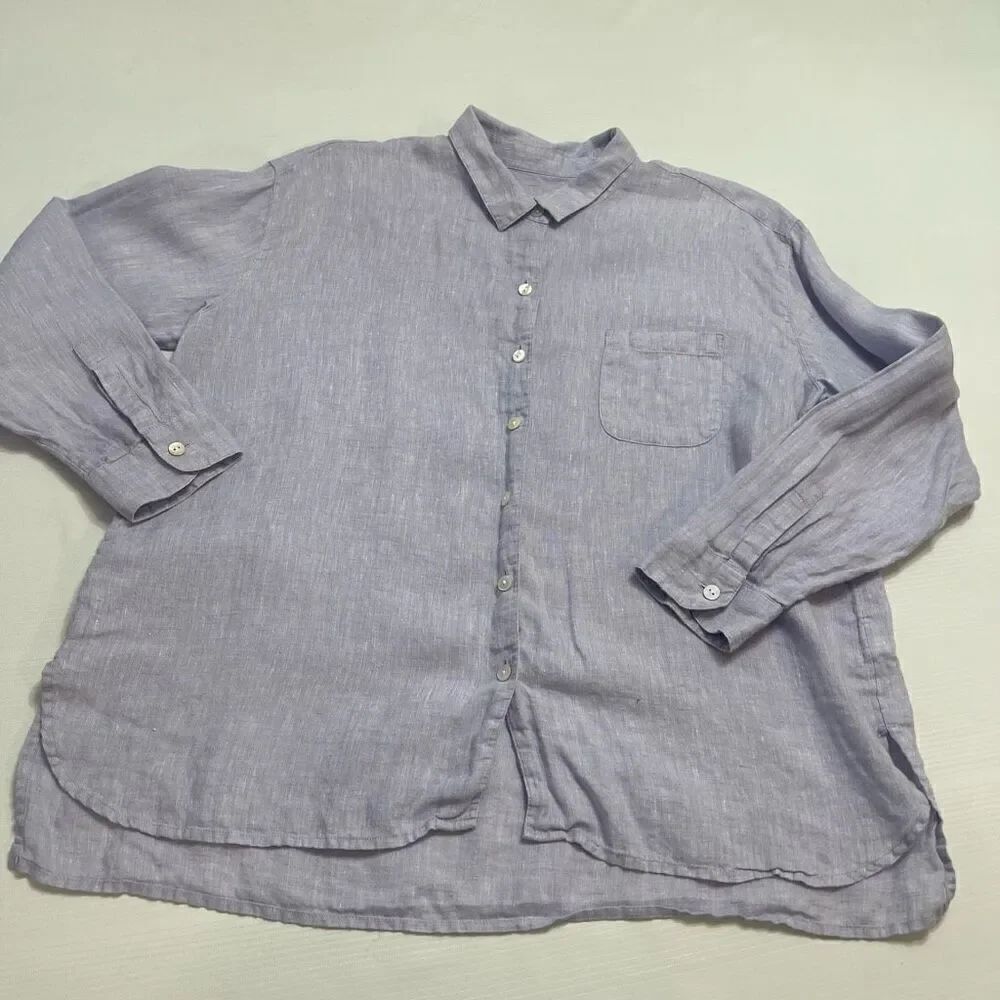 J. Jill Love Linen Lavender Purple Button Up Shirt Size MP Medium